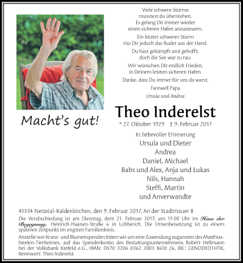 Traueranzeige von Theo Inderelst von Rheinische Post