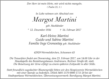 Traueranzeige von Margot Martini von Rheinische Post