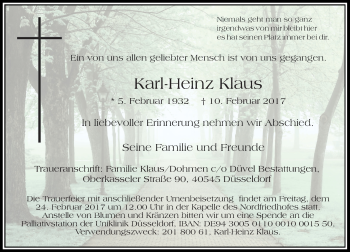 Traueranzeige von Karl-Heinz Klaus von Rheinische Post