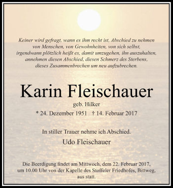 Traueranzeige von Karin Fleischauer von Rheinische Post