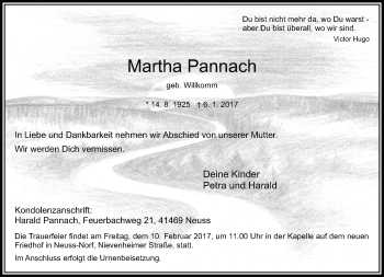 Traueranzeige von Martha Pannach von Rheinische Post