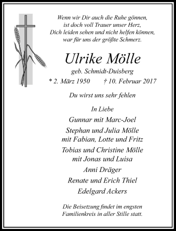 Traueranzeige von Ulrike Mölle von Rheinische Post
