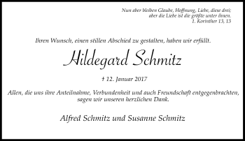 Traueranzeige von Hildegard Schmitz von Rheinische Post