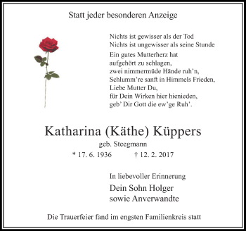 Traueranzeige von Katharina Küppers von Rheinische Post
