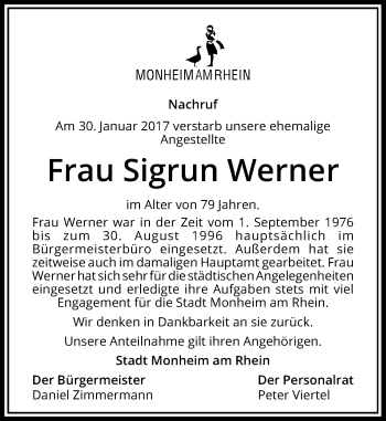 Traueranzeige von Sigrun Werner von Rheinische Post