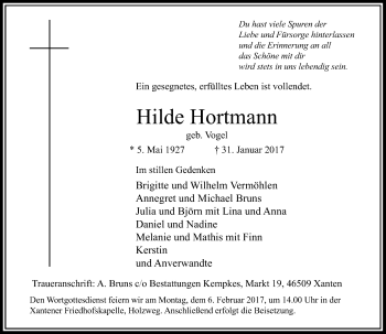 Traueranzeige von Hilde Hortmann von Rheinische Post