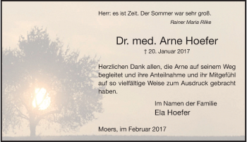 Traueranzeige von Arne Hoefer von Rheinische Post