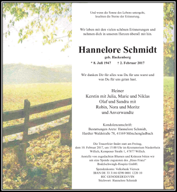 Traueranzeige von Hannelore Schmidt von Rheinische Post