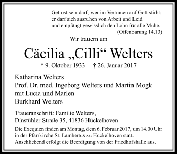 Traueranzeige von Cäcilia Welters von Rheinische Post