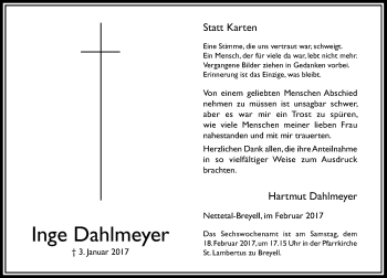 Traueranzeige von Inge Dahlmeyer von Rheinische Post