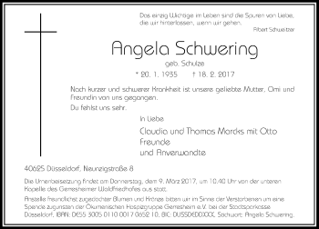 Traueranzeige von Angola Schwering von Rheinische Post