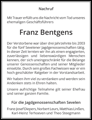 Traueranzeige von Franz Bentgens von Rheinische Post