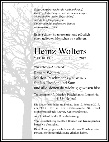 Traueranzeige von Heinz Wolters von Rheinische Post
