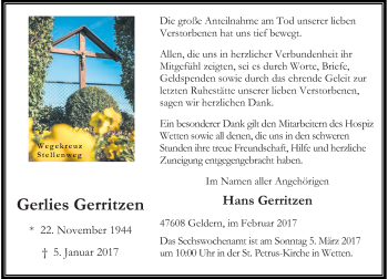 Traueranzeige von Gerlies Gerritzen von Rheinische Post