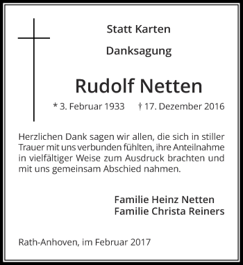 Traueranzeige von Rudolf Netten von Rheinische Post