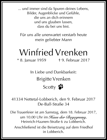 Traueranzeige von Winfried Vrenken von Rheinische Post