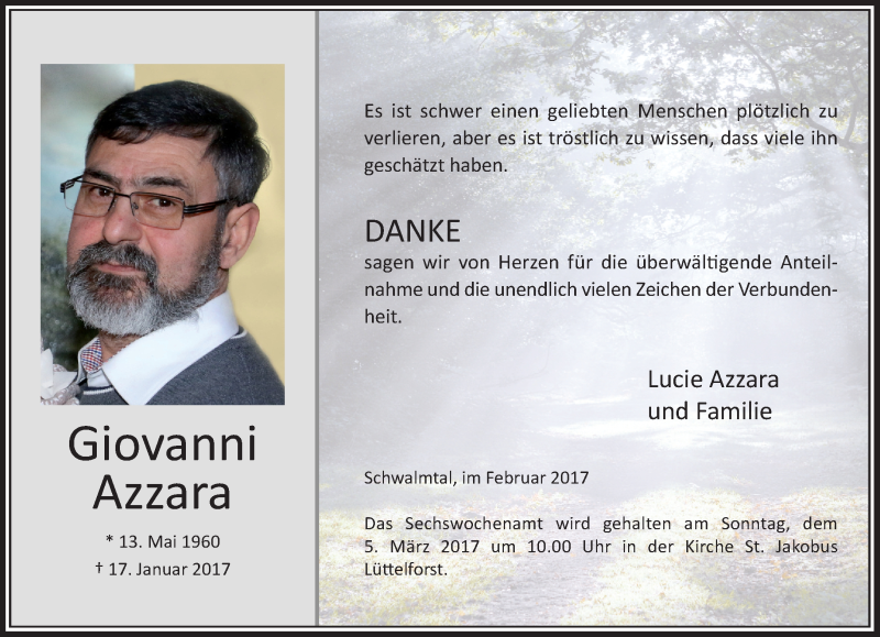 Traueranzeige für Giovanni Azzara vom 25.02.2017 aus Rheinische Post