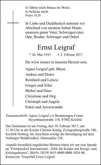 Traueranzeige von Ernst Leigraf von Rheinische Post