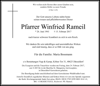 Traueranzeige von Winfried Rameil von Rheinische Post