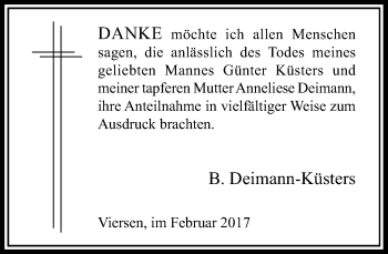 Traueranzeige von B Deimann-Küsters von Rheinische Post
