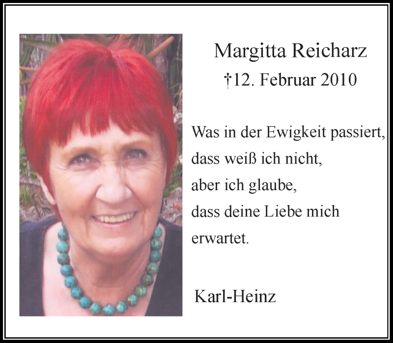  Traueranzeige für Margitta Reicharz vom 11.02.2017 aus Rheinische Post