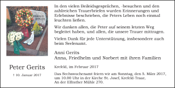 Traueranzeige von Peter Gerits von Rheinische Post
