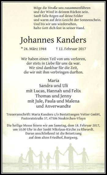 Traueranzeige von Johannes Kanders von Rheinische Post