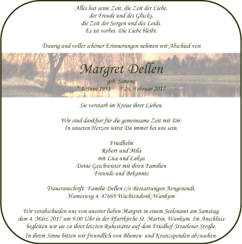Traueranzeige von Margret Dellen von Rheinische Post