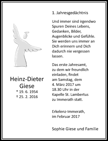 Traueranzeige von Heinz-Dieter Giese von Rheinische Post