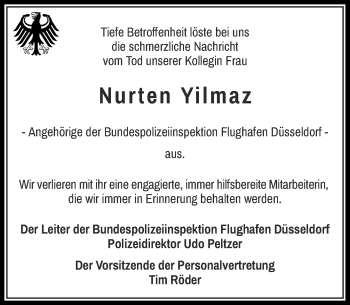 Traueranzeige von Nurten Yilmaz von Rheinische Post