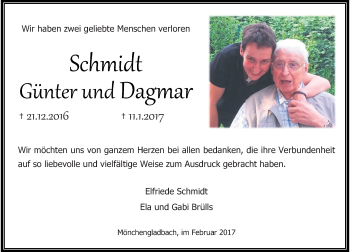 Traueranzeige von Günter und Dagmar Schmidt von Rheinische Post
