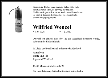 Traueranzeige von Wilfried Wenzel von Rheinische Post