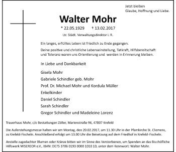Traueranzeige von Walter Mohr von Rheinische Post