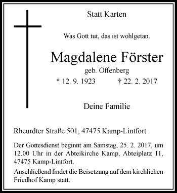 Traueranzeige von Magdalene Förster von Rheinische Post