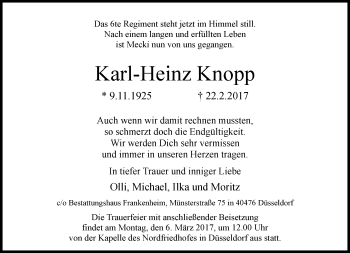 Traueranzeige von Karl-Heinz Knopp von Rheinische Post