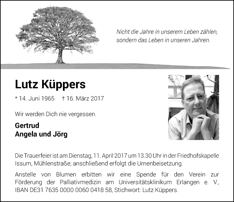  Traueranzeige für Lutz Küppers vom 28.03.2017 aus Rheinische Post