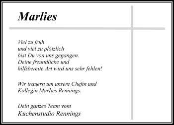 Traueranzeige von Marlies  von Rheinische Post