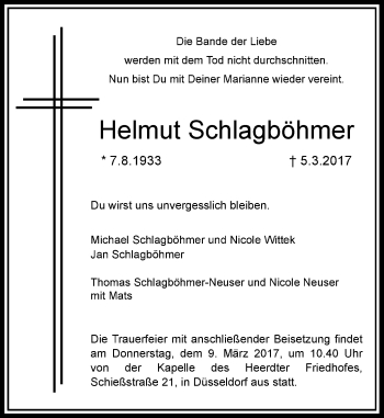 Traueranzeige von Helmut Schlagböhmer von Rheinische Post