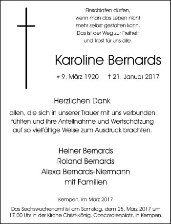 Traueranzeige von Karoline Bernards von Rheinische Post