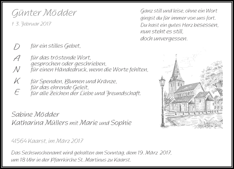  Traueranzeige für Günter Mödder vom 11.03.2017 aus Rheinische Post
