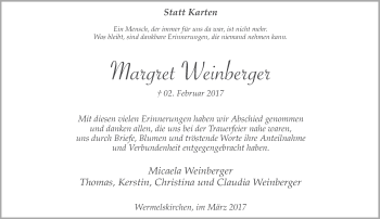 Traueranzeige von Margret Weinberger von Rheinische Post