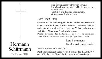 Traueranzeige von Hermann Schürmann von Rheinische Post