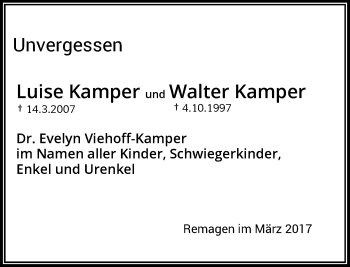 Traueranzeige von Luise und Walter Kamper von Rheinische Post