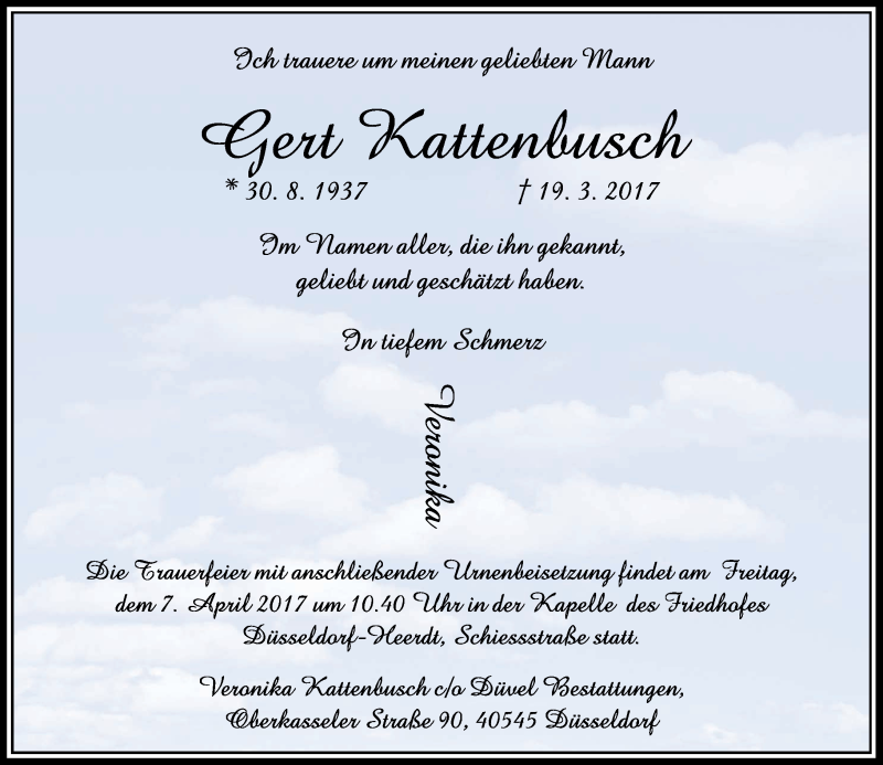  Traueranzeige für Gert Kattenbusch vom 01.04.2017 aus Rheinische Post