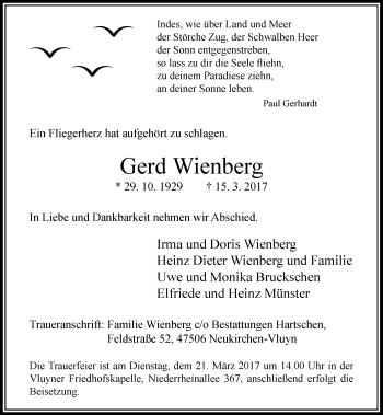 Traueranzeige von Gerd Wienberg von Rheinische Post