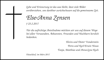 Traueranzeige von Else-Anna Zensen von Rheinische Post