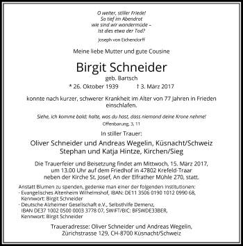 Traueranzeige von Birgit Schneider von Rheinische Post