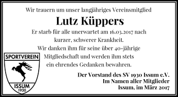 Traueranzeige von Lutz Küppers von Rheinische Post