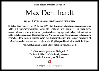 Traueranzeige von Max Dehnhardt von Rheinische Post