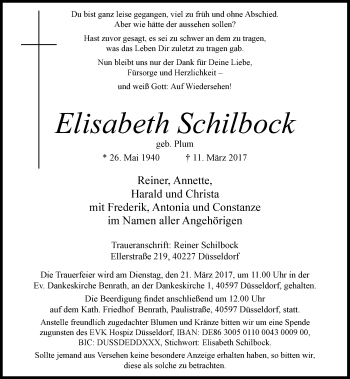 Traueranzeige von Elisabeth Schilbock von Rheinische Post